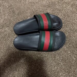 Gucci Black Slides with Red and Green Stripes